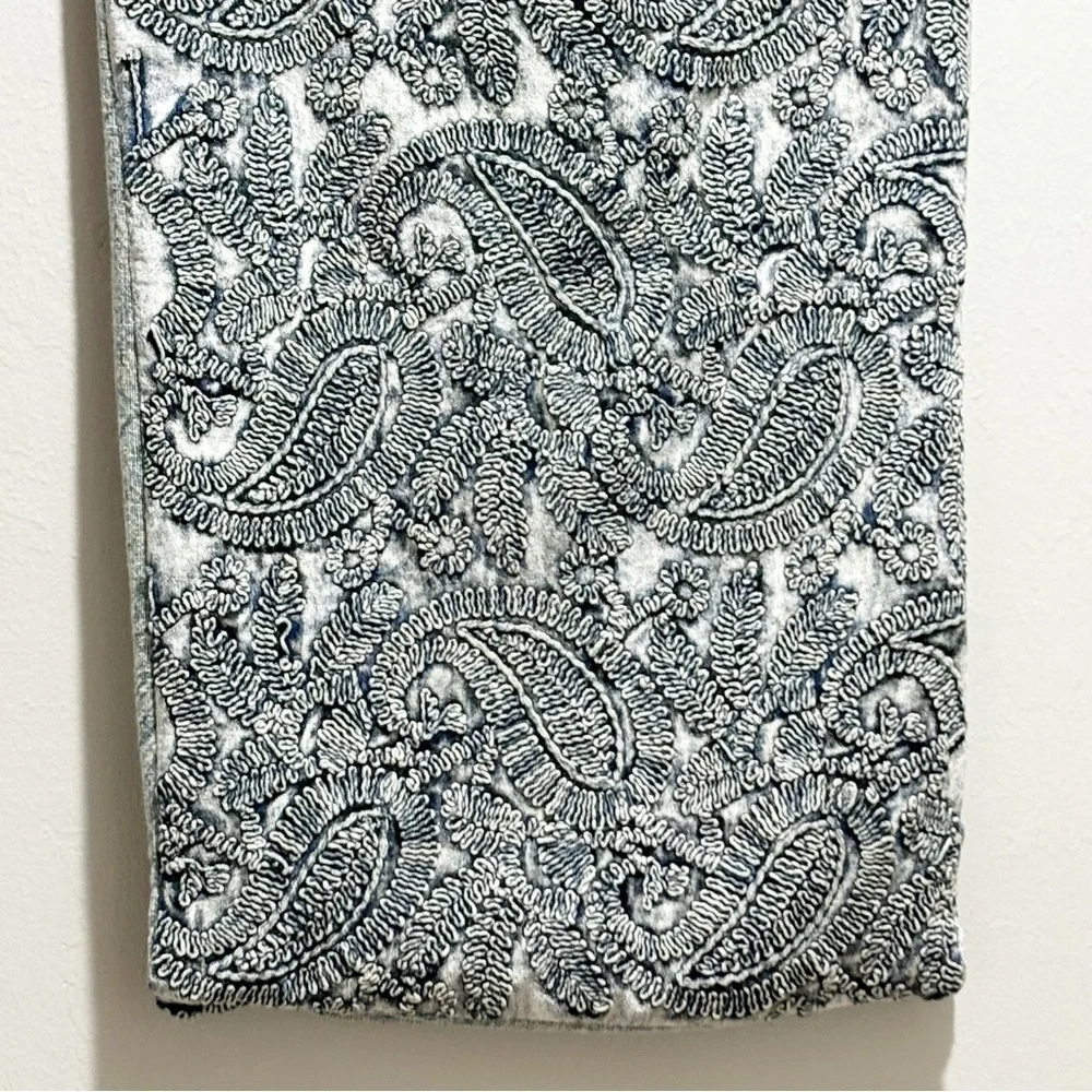 HOME GOODS Indigo Blue Embroidered Velvet Lumbar Pillow Boho 14” X 22”